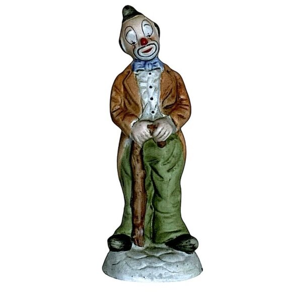 Vintage UCGC Clown Porcelain Bisque Figure 1960’s MCM Hobo Walking Stick Cane - Picture 16 of 16